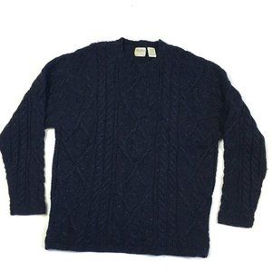 Navy Blue Chunky Cable-Knit Sweater Fisherman